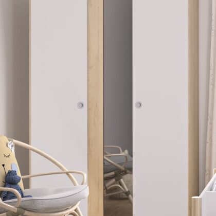 Matis ντουλάπα με 2 πόρτες και καθρέφτη 130x60x202εκ. Natural Chestnut / Λευκό