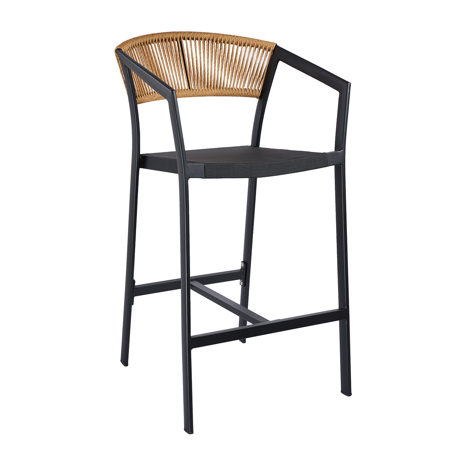 Σκαμπό Beluga Bar Φυσικό με Μαύρο σκελετό 57 x 60 x 105 Αλουμίνιο, Συνθετικό σχοινί 900-292