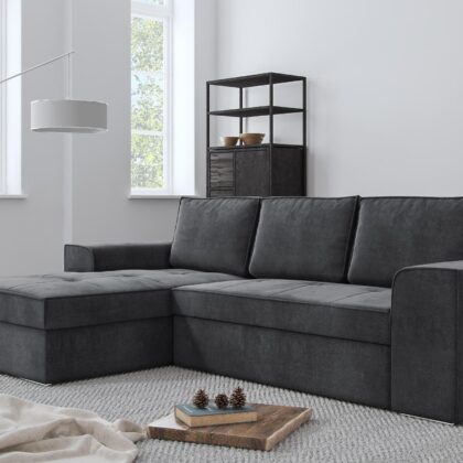 Corfu Γωνιακός καναπές κρεβάτι με αποθηκευτικό χώρο 271x163εκ. Γκρι Σκούρο Αριστερή Γωνία