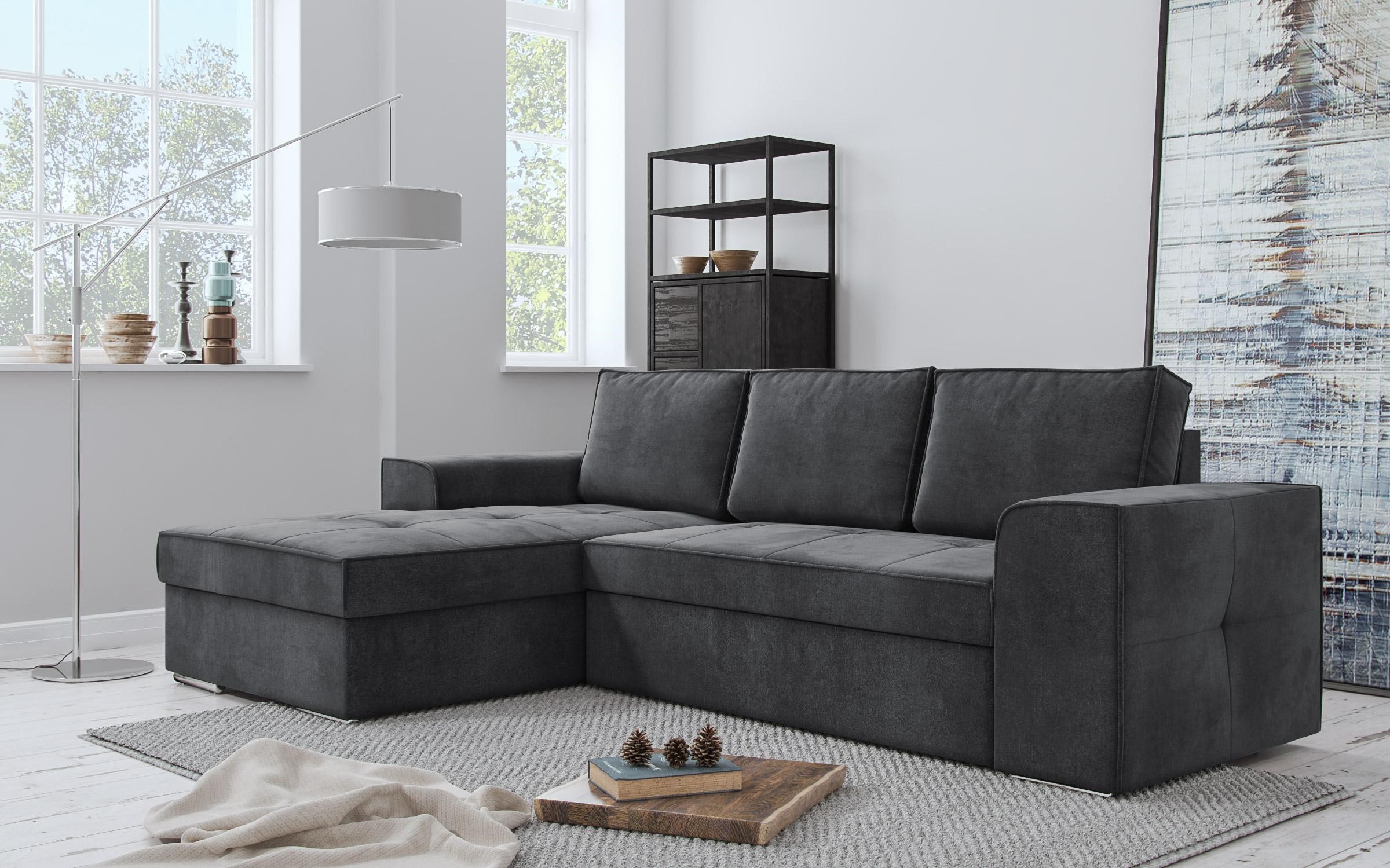 Corfu Γωνιακός καναπές κρεβάτι με αποθηκευτικό χώρο 271x163εκ. Γκρι Σκούρο Αριστερή Γωνία