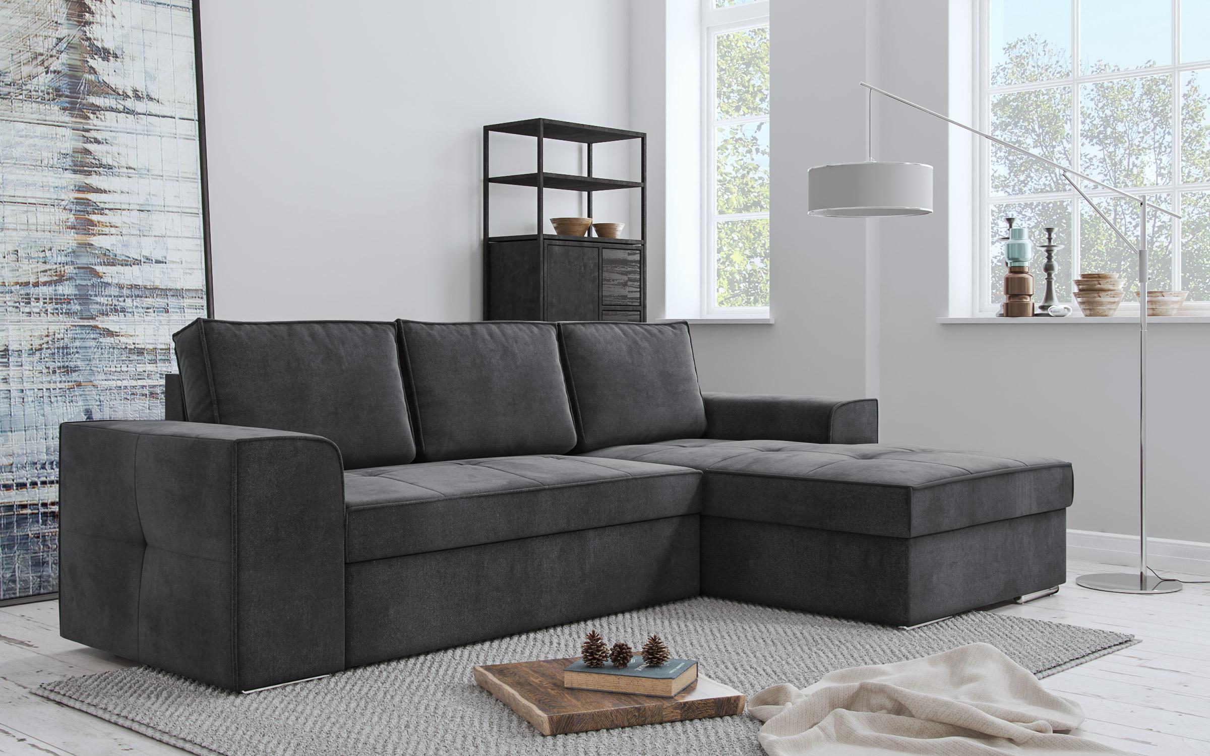 Corfu Γωνιακός καναπές κρεβάτι με αποθηκευτικό χώρο 271x163εκ. Γκρι Σκούρο Δεξιά Γωνία