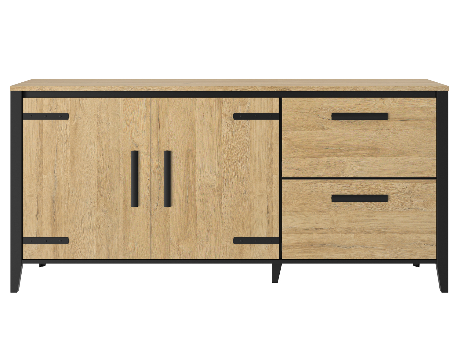 Cork μπουφές με δύο πόρτες και δύο συρτάρια 191x45x90εκ. Golden Oak / Μαύρο