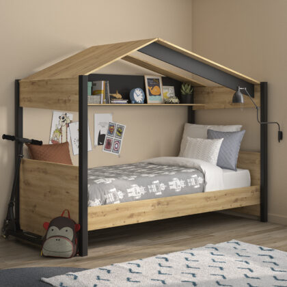 Dakar Παιδικό Κρεβάτι "Καλύβα" 105x207εκ. (για στρώμα 90x200εκ. ) Artisan Oak / Black