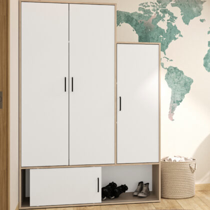 Erwan ντουλάπα με 4 πόρτες 133x52x195εκ. Natural chestnut / White