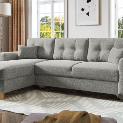 Fiona γωνιακός καναπές κρεβάτι 235x160εκ. με αποθηκευτικό χώρο Γκρι ανοιχτό με αναστρέψιμη γωνία