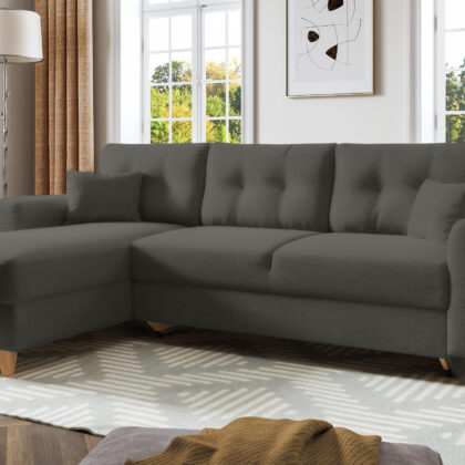 Fiona γωνιακός καναπές κρεβάτι 235x160εκ. με αποθηκευτικό χώρο Γκρι σκούρο με αναστρέψιμη γωνία