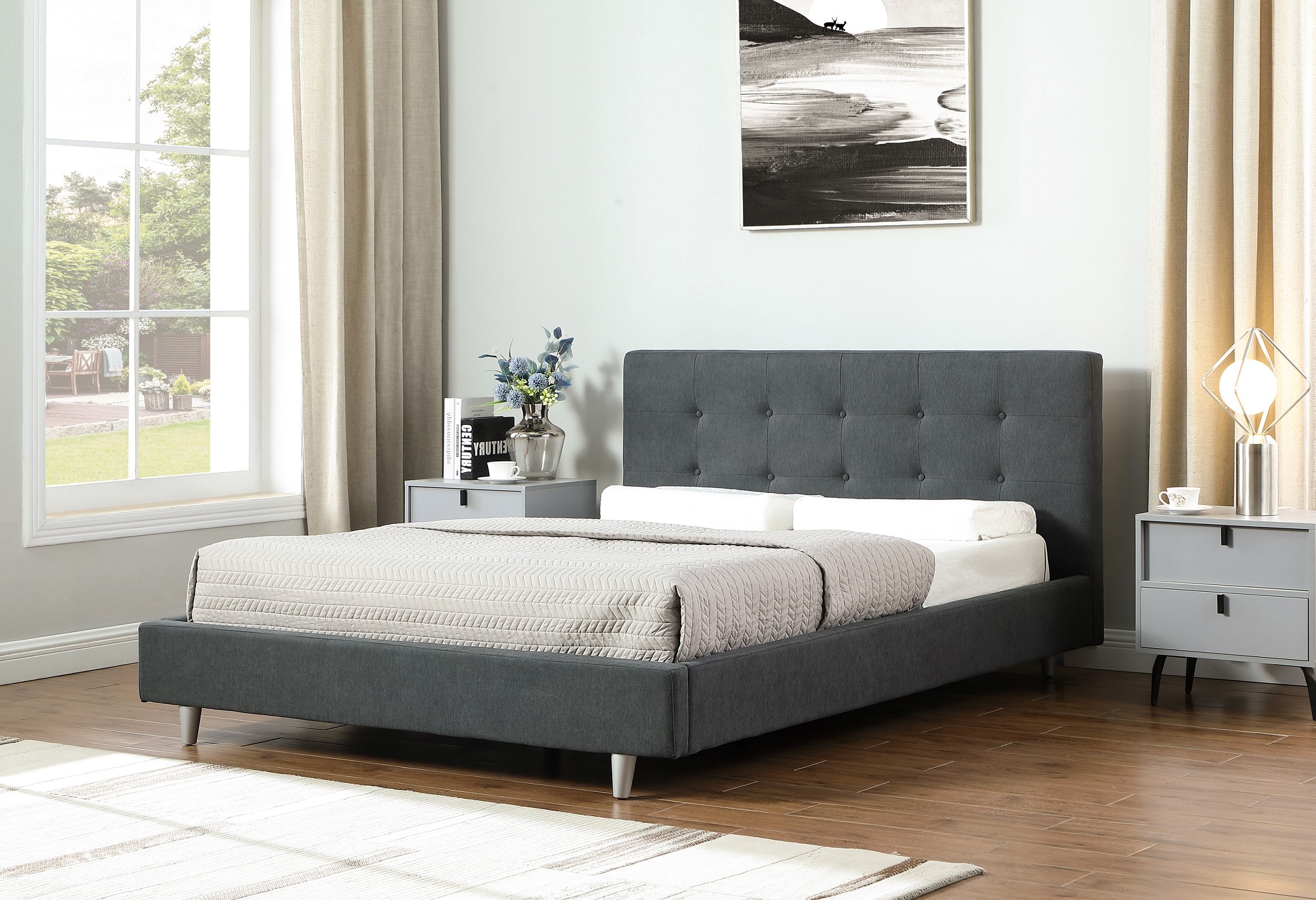 Carter ντυμένο διπλό κρεβάτι 174x217εκ. ( για στρώμα 160x200εκ. ) Γκρι σκούρο με ανατομικό πλαίσιο