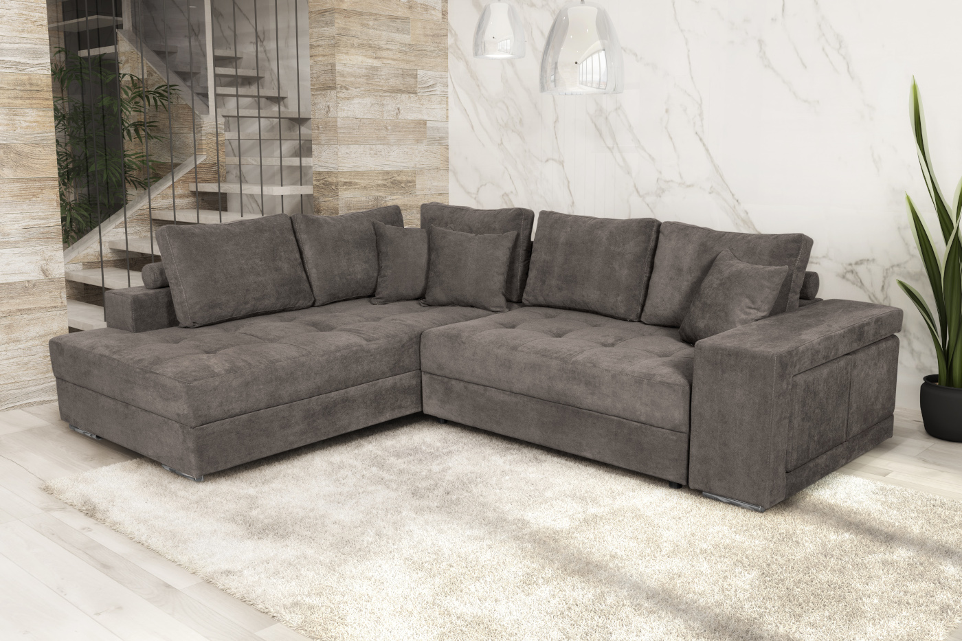 Karina Γωνιακός καναπές κρεβάτι με αποθηκευτικό χώρο & 2 σκαμπό 278x218εκ. Elephant Αριστερή Γωνία