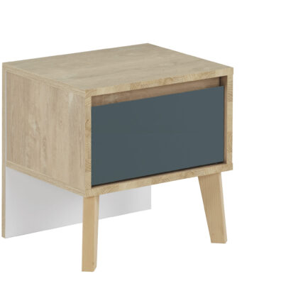 Larvik κομοδίνο με 1 συρτάρι 42x36x41εκ. Blond Oak/Λευκό/Μπλε