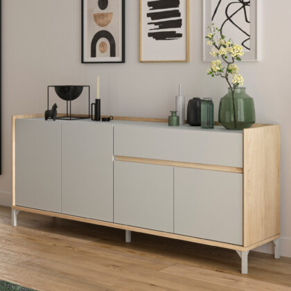 Lenk μπουφές με 4 πόρτες και 1 συρτάρι 186x41x77εκ. Γκρέζ / Natural chestnut