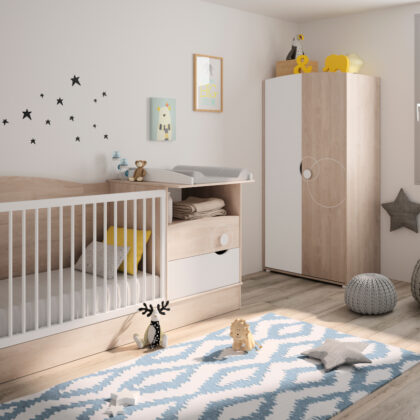 Oscar πολυμορφικό βρεφικό κρεβάτι 60x120εκ. με αλλαξιέρα Blond Oak / White μετατρεπόμενο σε μονό κρεβάτι & συρταριέρα