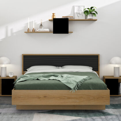 Otello κρεβάτι διπλό 180x93x204εκ. ( για στρώμα 160x200εκ.) Helvezia Oak / Μαύρο