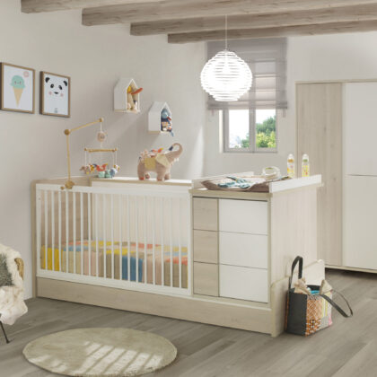 Sacha Πολυμορφικό Βρεφικό Κρεβάτι 70x140εκ. με αλλαξιέρα Whitewashed Pine μετατρεπόμενο σε μονό κρεβάτι, συρταριέρα, γραφείο & βιβλιοθήκη