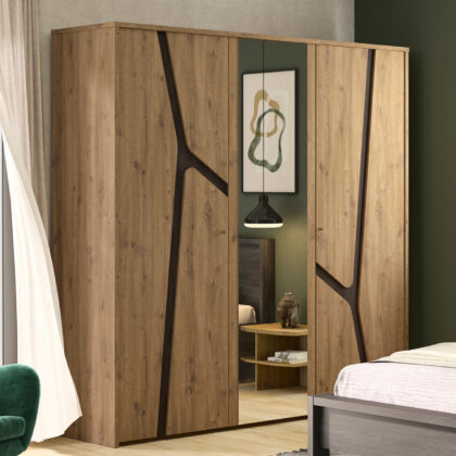 Alana ντουλάπα με 3 πόρτες 200x60x210εκ. Artisan Oak / Black thread