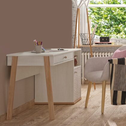 Alika Γραφείο με 1 συρτάρι και 1 πόρτα Whitewashed Chestnut/Grey Print