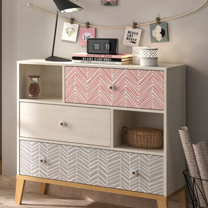 Alika Συρταριέρα με 3 συρτάρια 94x41x95εκ. Whitewashed Chestnut/Grey & Coral print