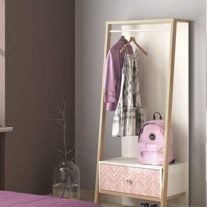 Alika Ανοιχτή ντουλάπα με συρτάρι 69x46x168εκ. Whitewashed Chestnut/Coral print