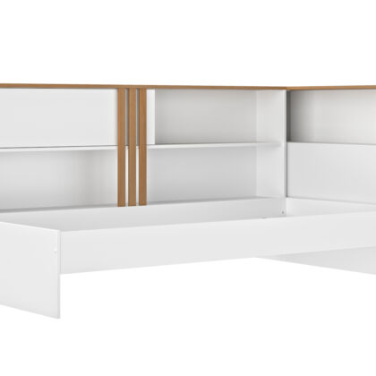 Andrea κρεβάτι μονό με ράφια 219x121x97εκ. ( για στρώμα 90x190εκ. ) Λευκό / Helvezia Oak