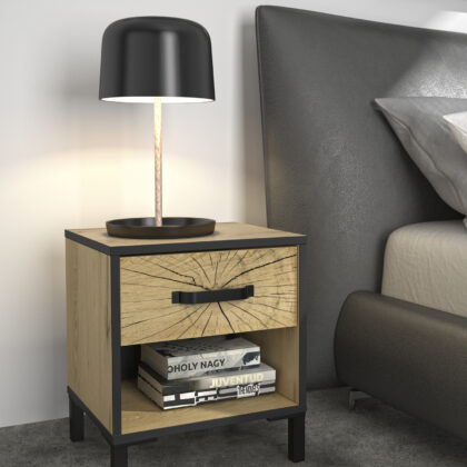 Armor κομοδίνο με ένα συρτάρι 40x35x45εκ. Helvezia Oak / Black