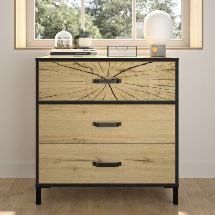 Armor συρταριέρα με τρία συρτάρια 81x45x83εκ. Helvezia Oak / Black