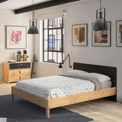 Arthus κρεβάτι διπλό 146x207εκ. ( για στρώμα 140x200εκ. ) Δρυς Artisan/Μαύρο