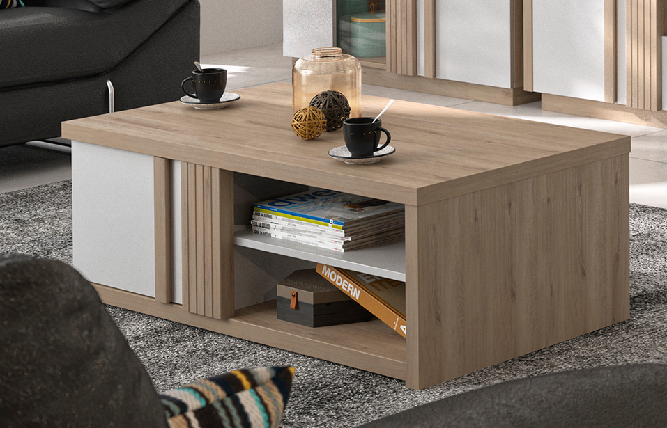 Aston τραπεζάκι σαλονιού 110x60x35εκ. Light Kronberg Oak - Λευκή Λάκα