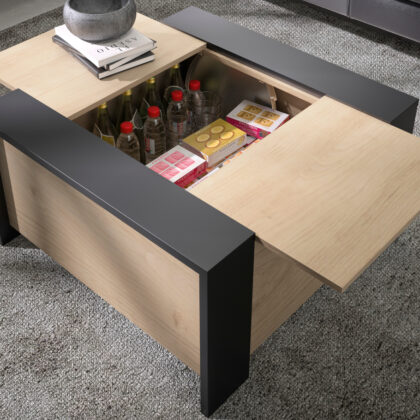 Aurora τραπεζάκι σαλονιού τετράγωνο 78x78x44εκ. με αποθηκευτικό χώρο Natural Chestnut/Black