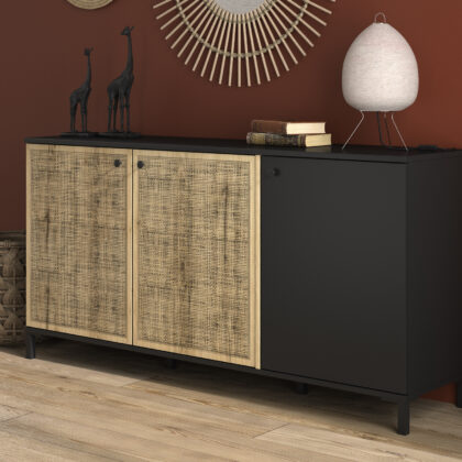 Batam μπουφές με 3 πόρτες 160x40x81εκ. Helvezia Oak / Μαύρο