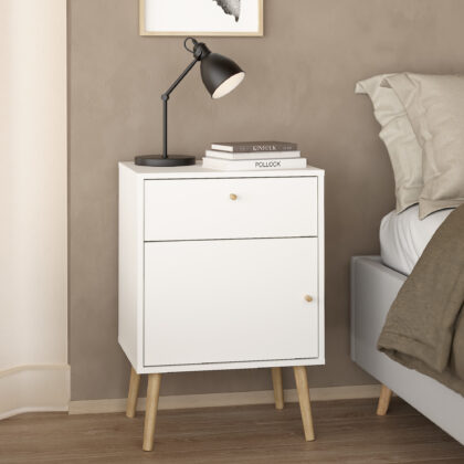 Bodo κομοδίνο με ένα συρτάρι και ένα ντουλάπι  50,2x39,1x72,1εκ. Λευκό