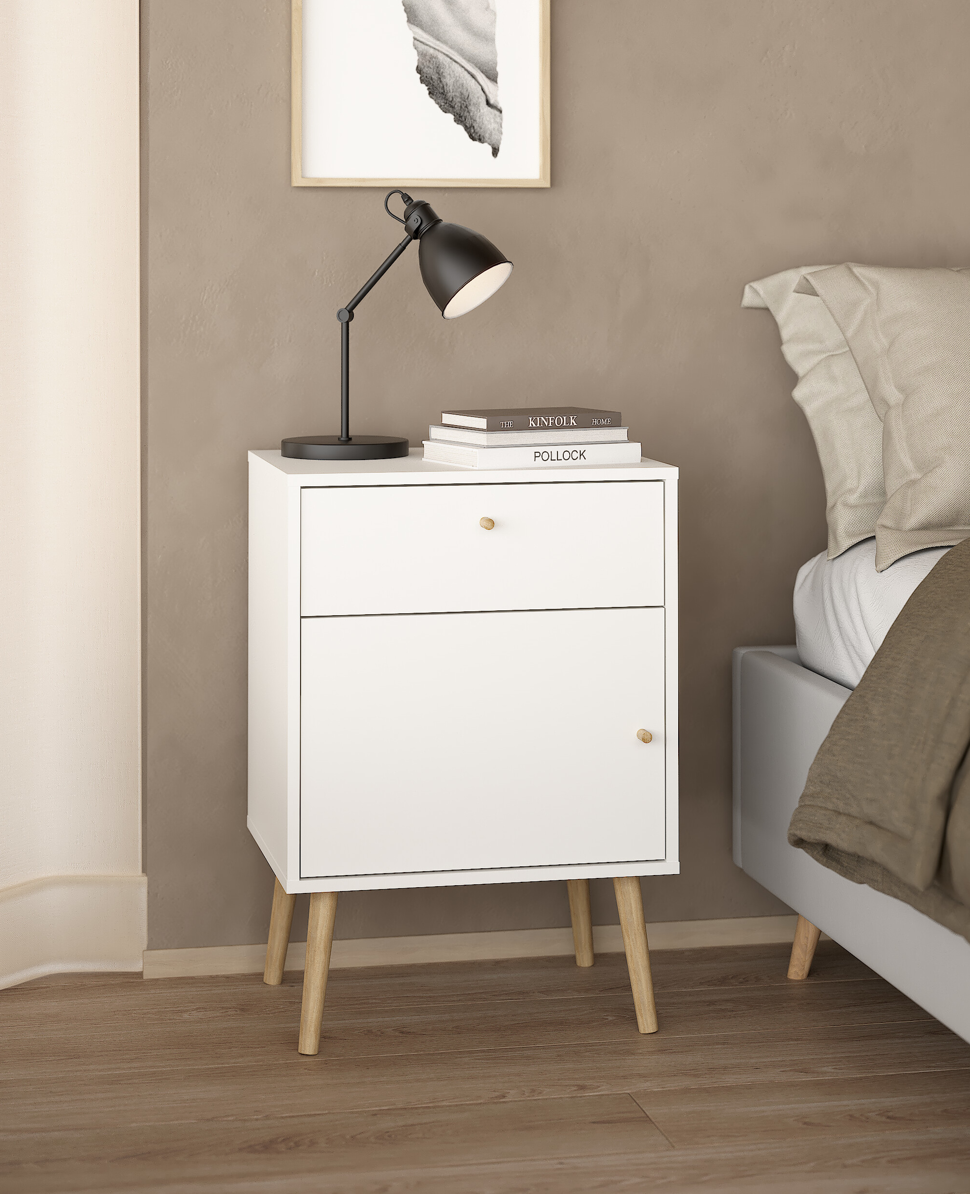 Bodo κομοδίνο με ένα συρτάρι και ένα ντουλάπι 50,2x39,1x72,1εκ. Λευκό