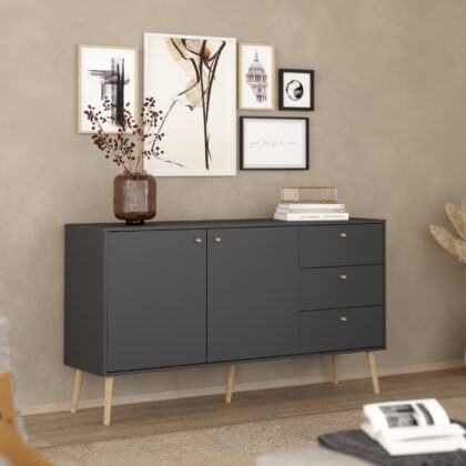 Bodo μπουφές με 2 πόρτες και 3 συρτάρια 147x39x81,7εκ. Γκρι