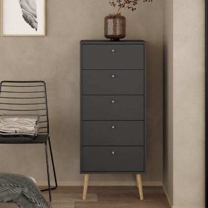 Bodo συρταριέρα ψηλή με 5 συρτάρια  50x39x120εκ Γκρι