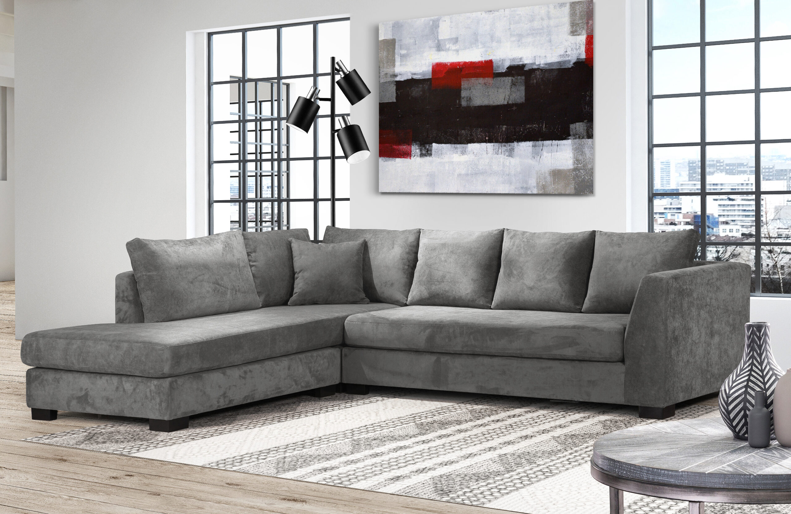 Diva Γωνιακός καναπές 277x214εκ. με αδιάβροχο ύφασμα Γκρι & αναστρέψιμη γωνία