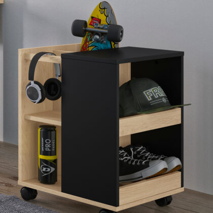 Duplex κομοδίνο με ροδάκια 45x60x45εκ. Black / Natural Chestnut