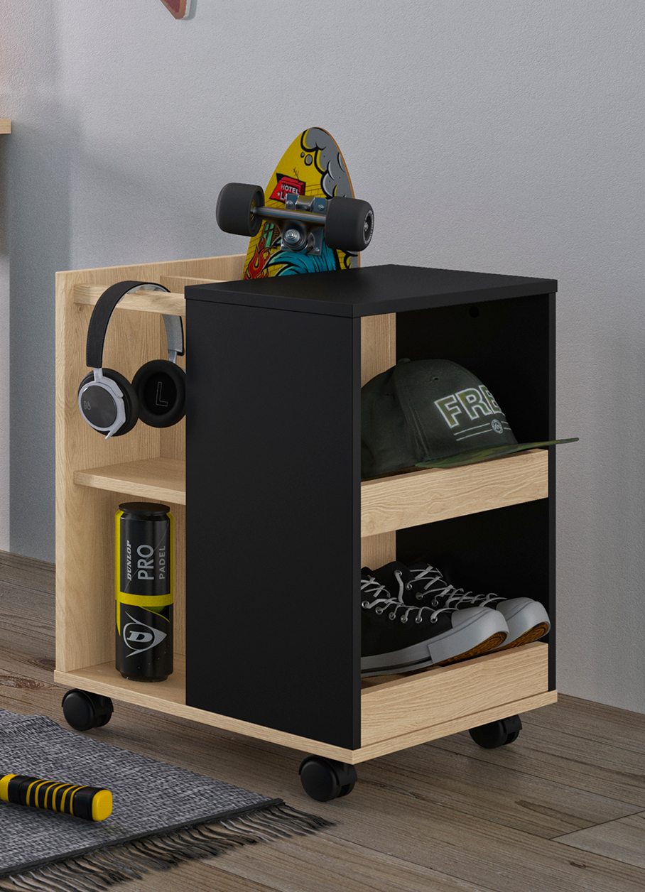 Duplex κομοδίνο με ροδάκια 45x60x45εκ. Black / Natural Chestnut