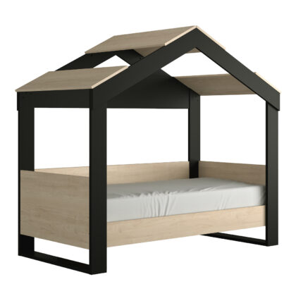 Duplex παιδικό κρεβάτι καλύβα 102x198εκ. ( για στρώμα 90x190εκ. ) Natural Chestnut / Black
