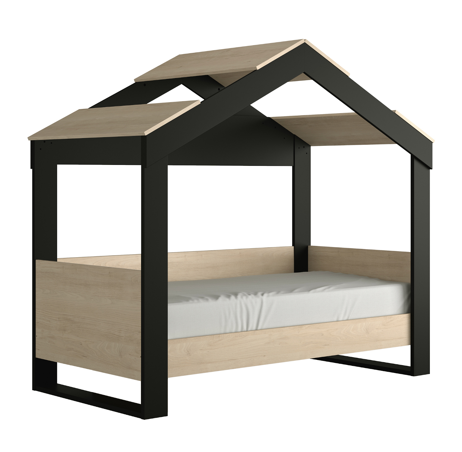 Duplex παιδικό κρεβάτι καλύβα 102x198εκ. ( για στρώμα 90x190εκ. ) Natural Chestnut / Black