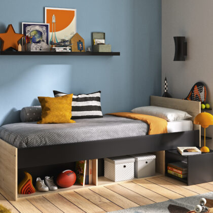 Ergo κρεβάτι μονό με αποθηκευτικούς χώρους και ράφια 132/95x219x75εκ. ( για στρώμα 90x200εκ. ) Natural chestnut / Black