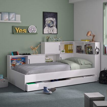 Erwan κρεβάτι μονό 120x221εκ. ( για στρώμα 90x200εκ. ) Λευκό με αποθηκευτικό συρτάρι