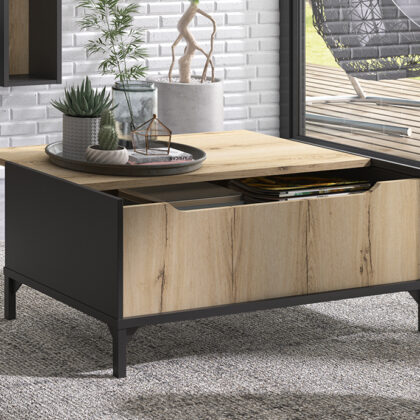 Esteban τραπεζάκι σαλονιού με αποθηκευτικό χώρο 100x44x55cm Helvezia Oak / Μαύρο