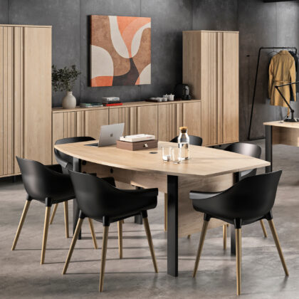 Faro τραπέζι meeting τύπου "barrel" 200x100x76εκ. Blond Oak / Black