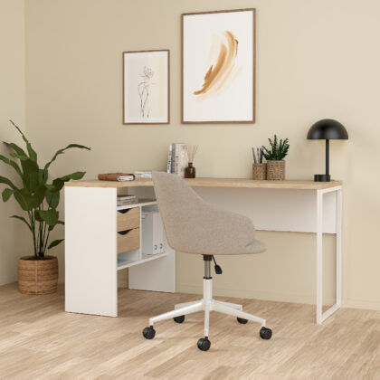 Function Plus γραφείο γωνιακό με δύο συρτάρια 145,1x81x76,8εκ. Λευκό / Jackson Hickory