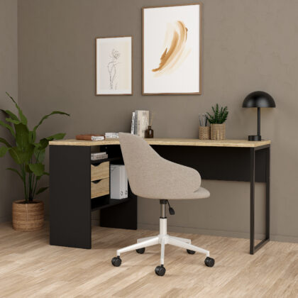 Function Plus γραφείο γωνιακό με δύο συρτάρια 145,1x81x76,8εκ. Μαύρο / Δρυς