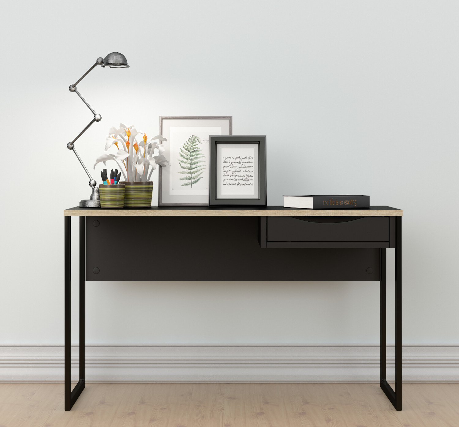 Function Plus γραφείο με 1 συρτάρι 110x48,4x76,8εκ. Μαύρο / Δρυς