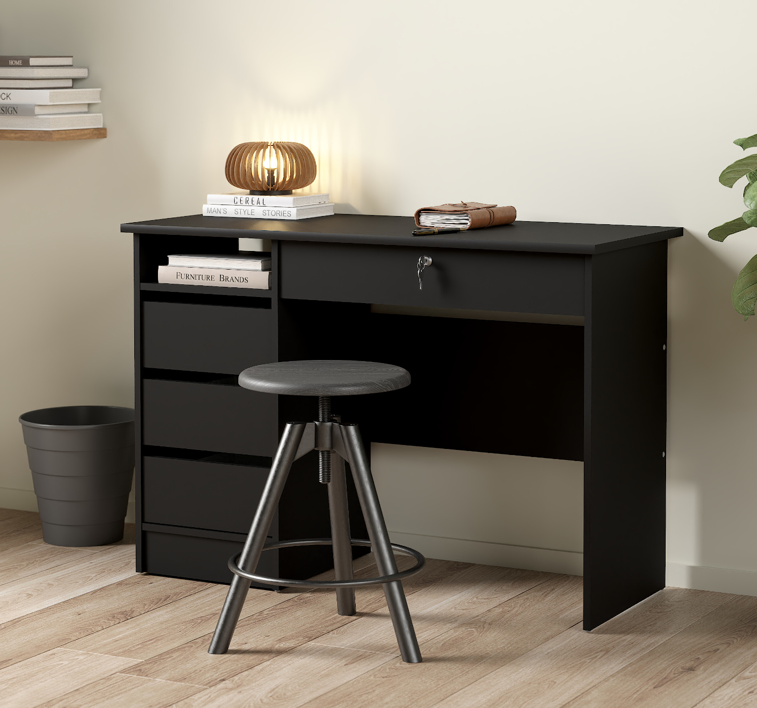 Function Plus γραφείο με 4 συρτάρια 109,3x48,5x75,6εκ. Μαύρο