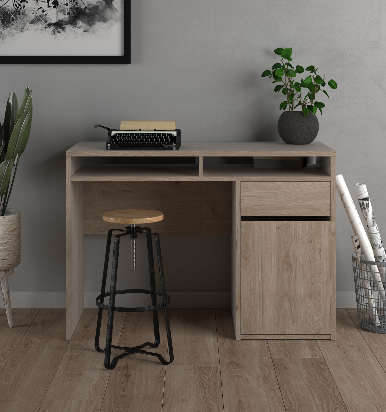 Function Plus γραφείο με 1 συρτάρι και 1 ντουλάπι 110,2x48,2x77,4εκ. Jackson Hickory