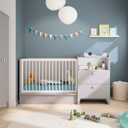 Guimauve Πολυμορφικό βρεφικό κρεβάτι 60x120εκ. με αλλαξιέρα Grey Moon μετατρεπόμενο σε μονό κρεβάτι, συρταριέρα & βιβλιοθήκη