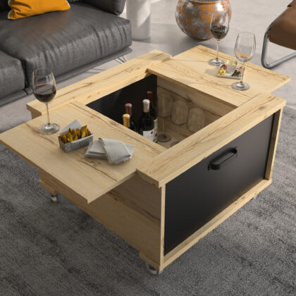 Jenny τραπεζάκι σαλονιού με αποθηκευτικό χώρο και ροδάκια 72x70x50εκ. Helvezia Oak