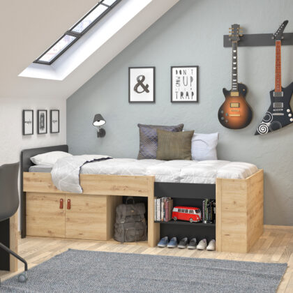 Arthus πολυμορφικό κρεβάτι με αποθηκευτικούς χώρους 204x97εκ. ( για στρώμα 90x200εκ. ) Δρυς Artisan/Μαύρο