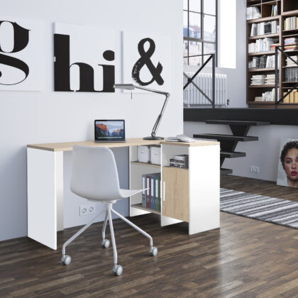 Liverpool Γραφείο Γωνιακό 136x88x76εκ. Natural chestnut / Λευκό